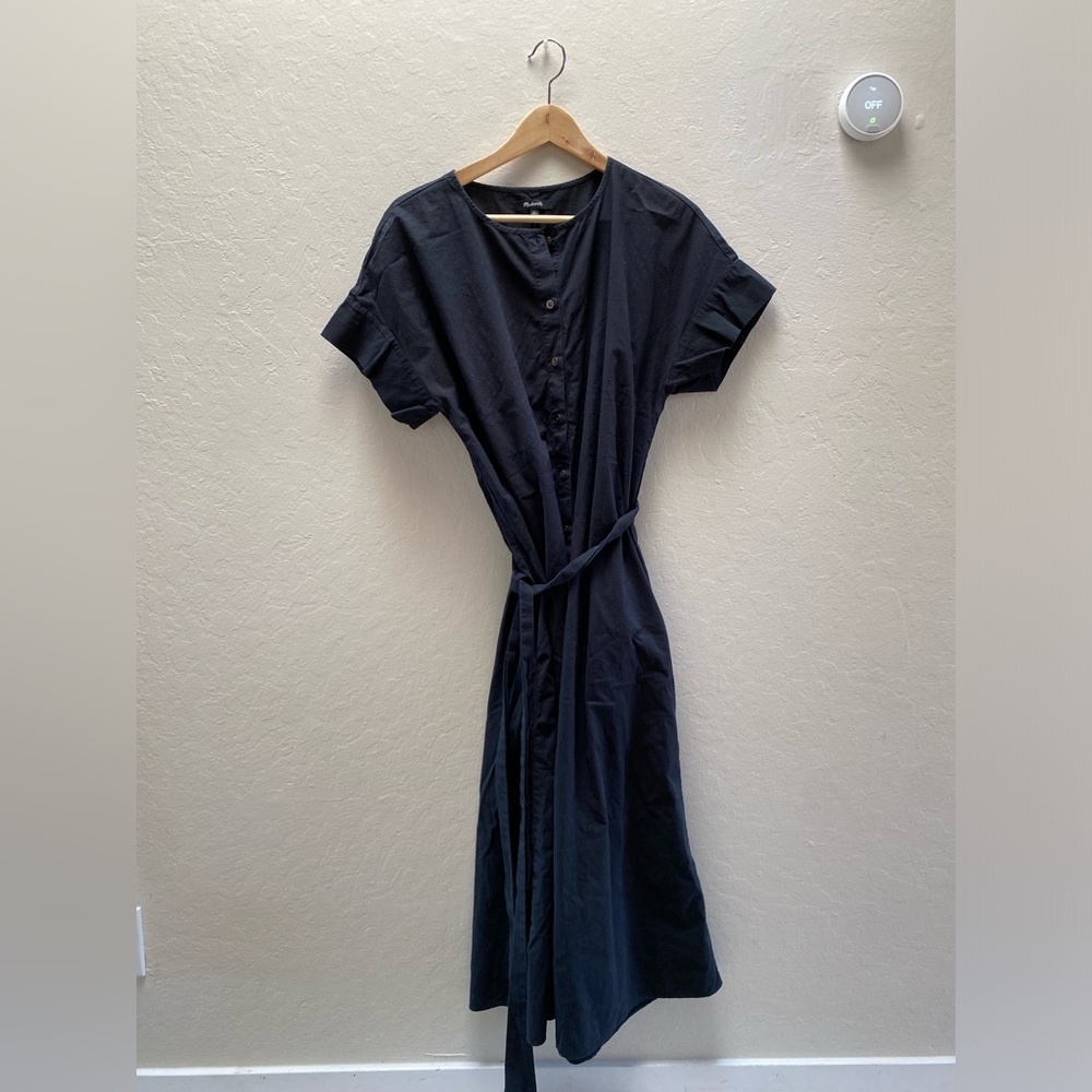 Madewell Dolman Sleeve Button-front Wrap Tie Midi Dress / Black / Cotton